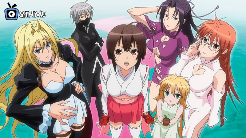Minato and his Sekirei partners in a sci-fi action harem anime tournament