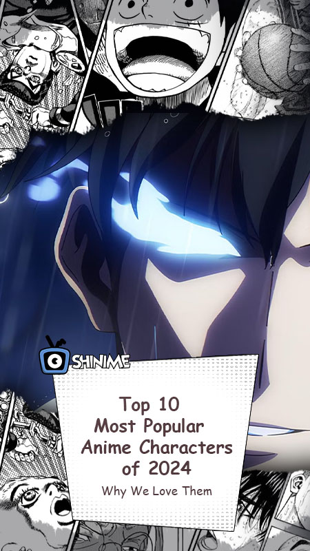 Sung Jin-woo con ojos brillantes y fondo de manga, portada de top 10 most popular anime characters 2024