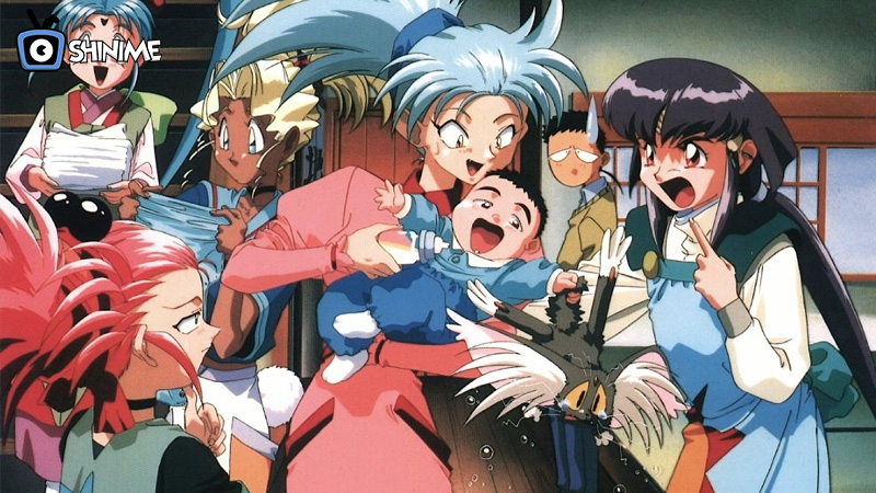 Tenchi Muyo female characters in a pioneering sci-fi harem anime setting
