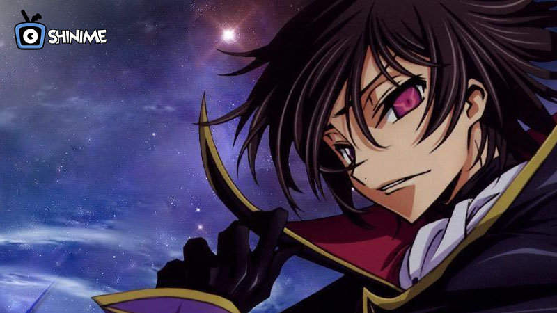 Most Popular anime characters of all time: Lelouch with Geass eye and dark cape in galactic background