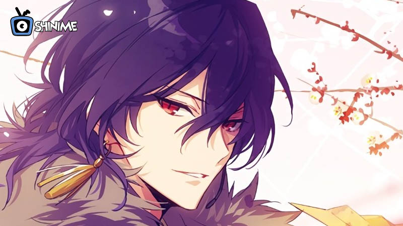 Most popular anime characters 2024: Rei Sakuma with confident smirk, fur collar and cherry blossoms