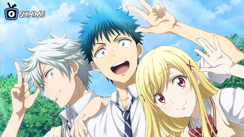 Ryu and the witches in Yamada-kun and the Seven Witches romance harem anime