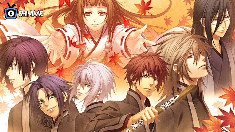 Tamaki and her protectors in Hiiro no Kakera magical reverse harem anime adventure