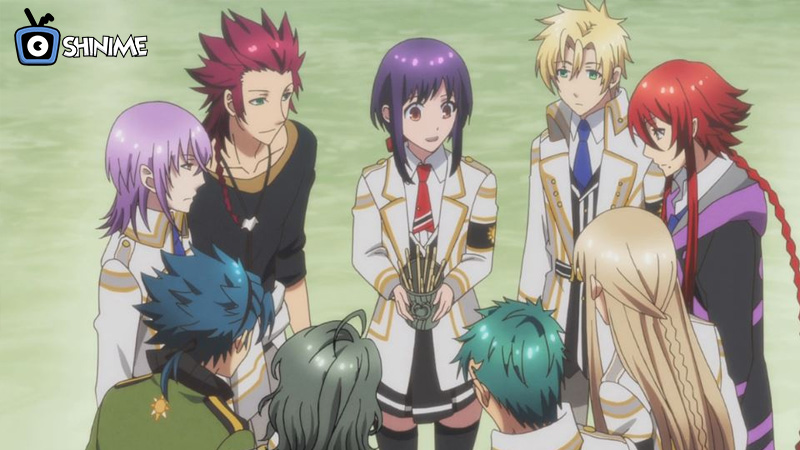 Yui with mythological gods in Kamigami no Asobi reverse harem anime fantasy setting