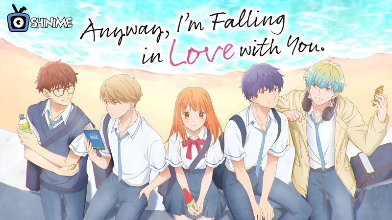 Reverse harem anime 2025 visual of Mizuho surrounded by male love interests in a school setting.