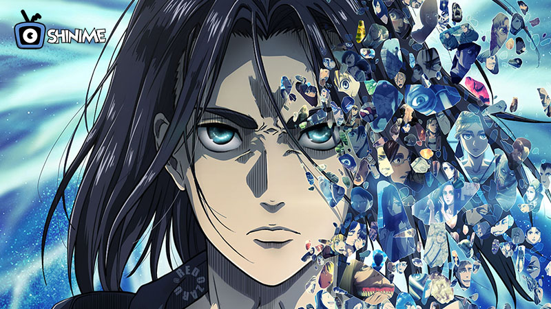Popular Anime Characters 2025: Eren Yeager with serious face and shattered memories background