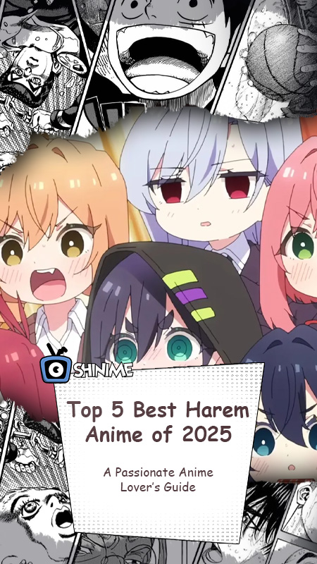 Featured characters from the best harem anime 2025 lineup with colorful visuals and romantic energy.