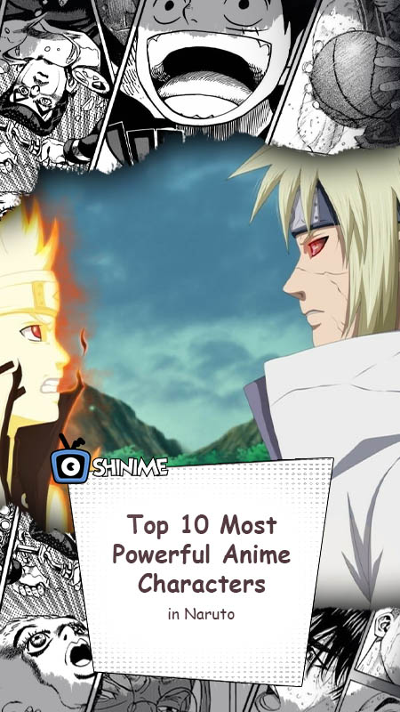 Naruto vs Minato with manga panels, cover for top 10 most powerful anime characters in Naruto