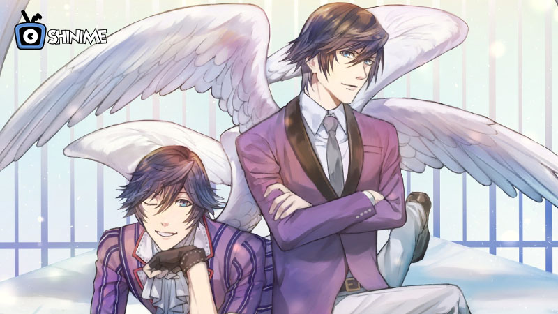 Top 10 most popular anime characters: Tokiya with angel wings in purple suit beside partner on rooftop