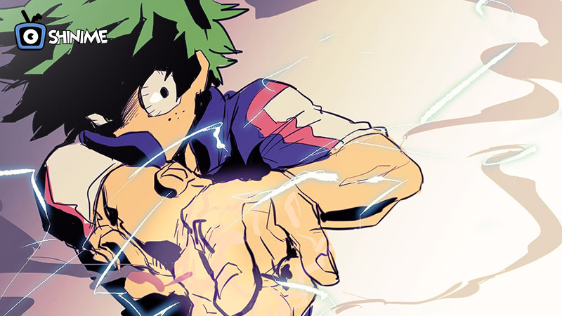 Deku en uniforme de héroe con electricidad, protagonista clave del top 10 most popular anime characters 2024