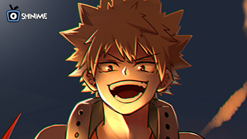 Bakugo riendo con fondo oscuro y luz cálida, personaje explosivo del top 10 most popular anime characters 2024