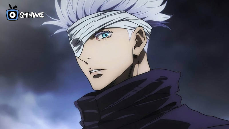 Gojo Satoru with white hair and blindfold, strongest sorcerer in top 10 most powerful anime characters according to Japanese fan