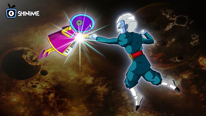 Zeno and Grand Priest clashing fists in space, cosmic being in top 10 most powerful anime characters according to Japanese fan