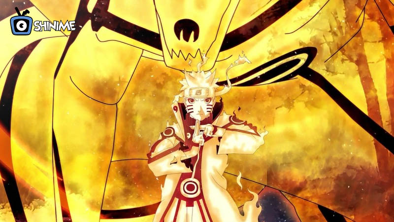 Naruto in Kurama Chakra Mode glowing golden, one of the most powerful anime characters of all time