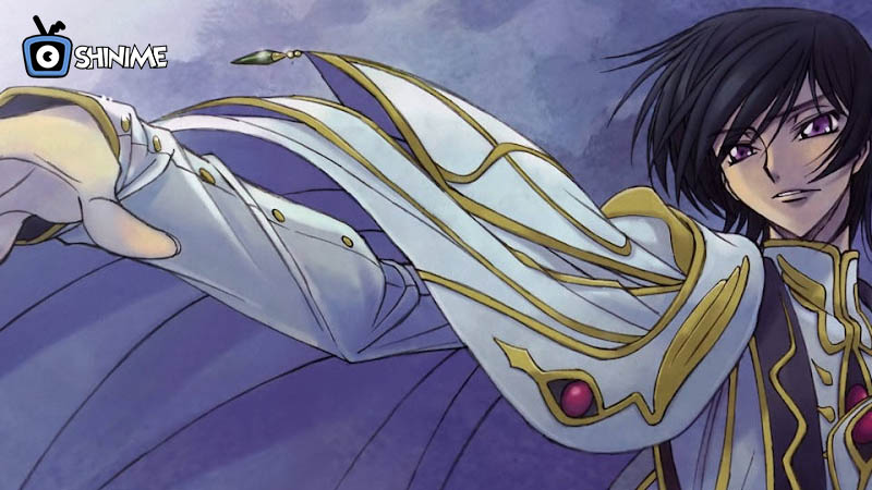 Lelouch vi Britannia in royal attire commanding with Geass, showcasing genius in Code Geass