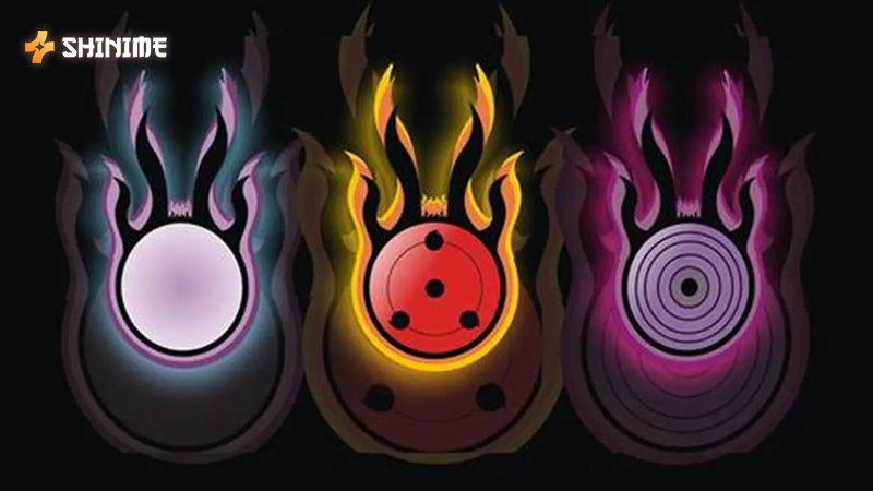 Naruto's Three Great Dōjutsu: Sharingan, Byakugan, and Rinnegan, tied to legendary clans with immense power.