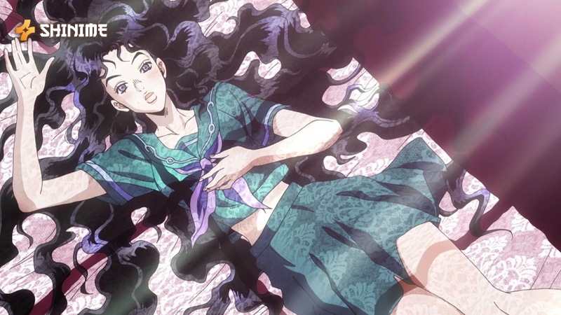 Yukako Yamagishi, from Diamond Is Unbreakable, controls her hair with Love Deluxe in intense combat.