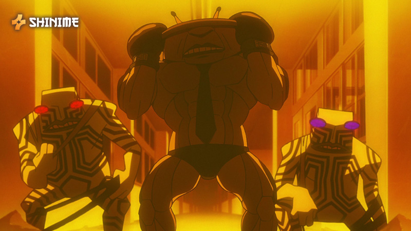 Mandrill Alien, a feral Dandadan monster, charging into primal, savage combat with raw violence and instinct.