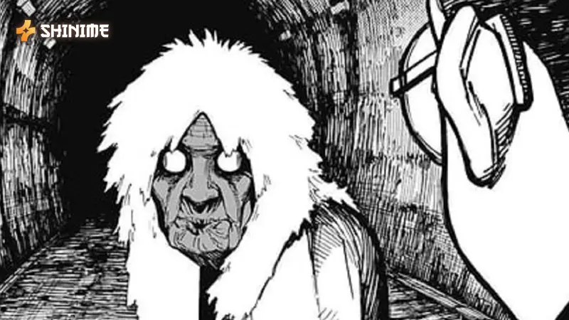 Turbo Granny, a powerful Dandadan female character, cursing enemies with extraordinary speed and yokai fury.