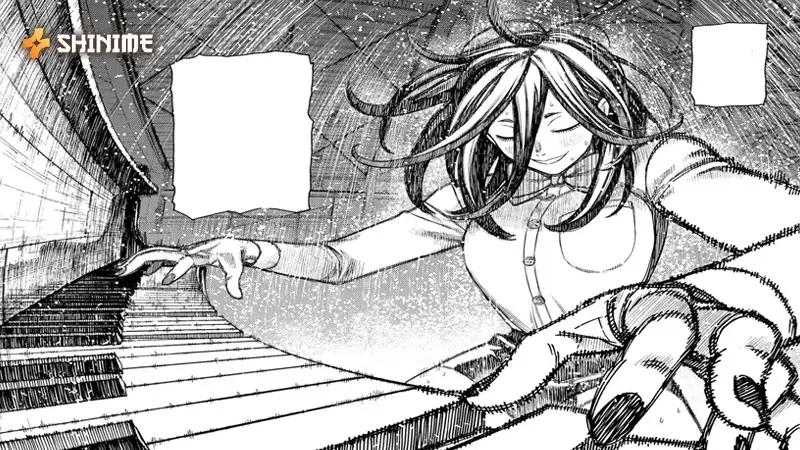 Kouki Yukishiro, a mysterious Dandadan female character, rivaling with alien-aided powers and enigmatic tension.