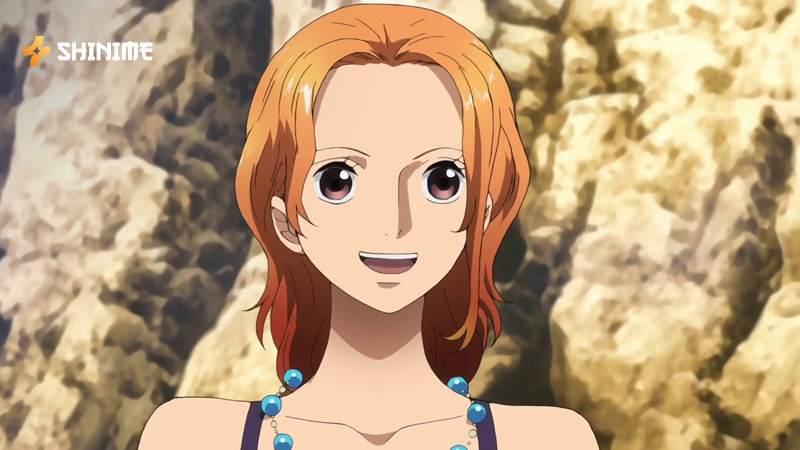 Nami smirking confidently while navigating with a map in One Piece Movie 1