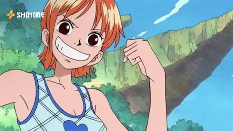 Nami in a wedding dress, looking defiant while held captive in One Piece Movie 2