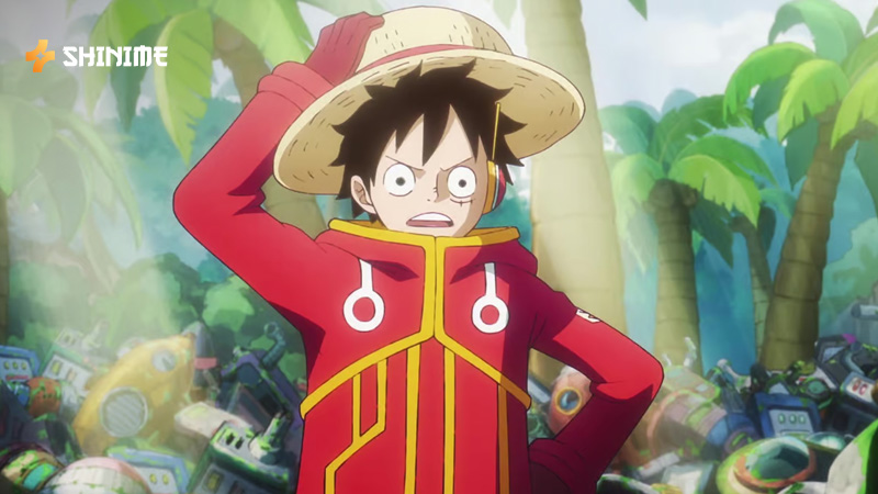 Luffy launching a Gum-Gum Bazooka with fierce focus in One Piece Movie 4