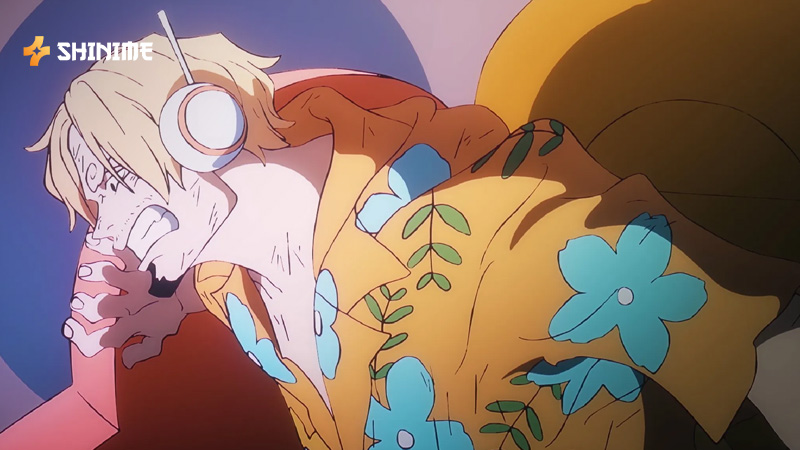 Sanji unleashing a fiery kick with fierce resolve in One Piece Movie 4