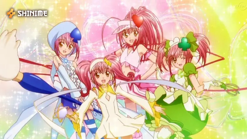 Amu Hinamori in Shugo Chara!, a mahou shoujo anime, with Guardian Characters in vibrant, emotional transformation scenes.