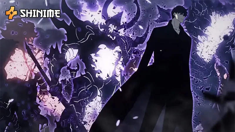 Powerful shadow soldiers standing behind Sung Jinwoo in Solo Leveling