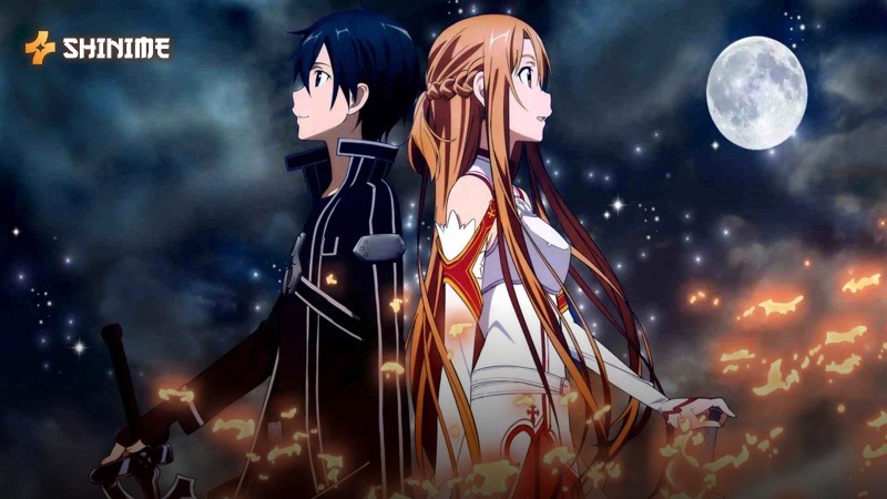 Kirito and Asuna from Sword Art Online, a top rated game anime series on Shinime blog