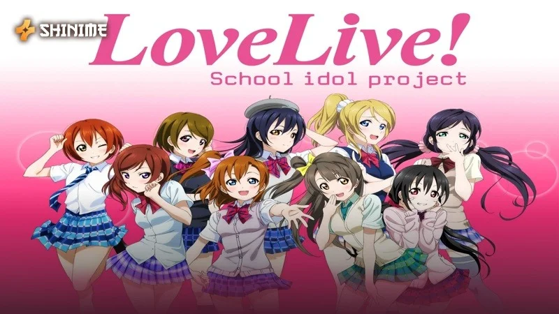 Love Live! μ's school idol group performing in a flagship idol music anime series