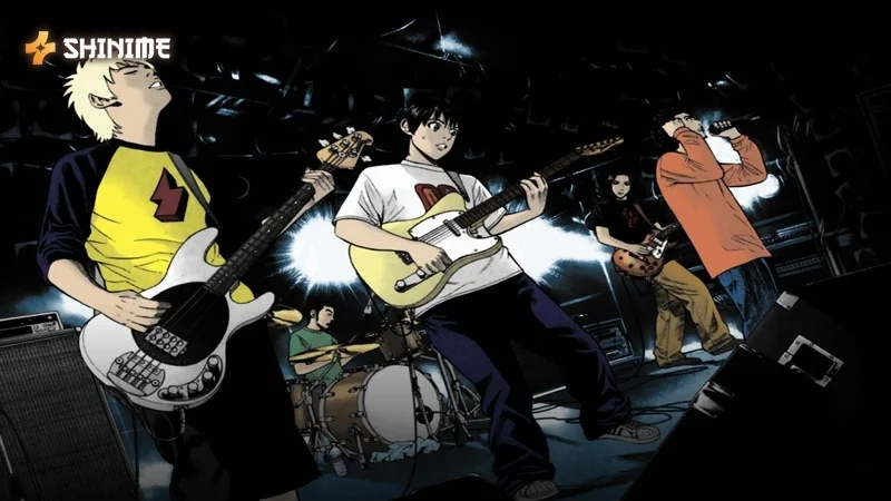 
BECK Mongolian Chop Squad band members in a gritty rock music anime scene
