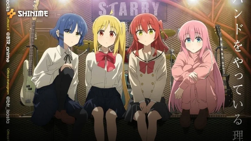 Bocchi the Rock! Hitori Goto and Kessoku Band in a vibrant school music anime scene