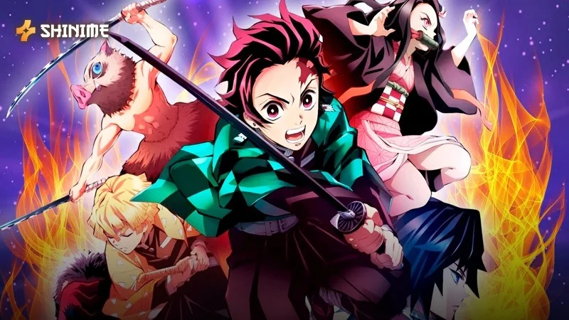 Demon Slayer – Tanjiro slaying demons with breathing sword techniques