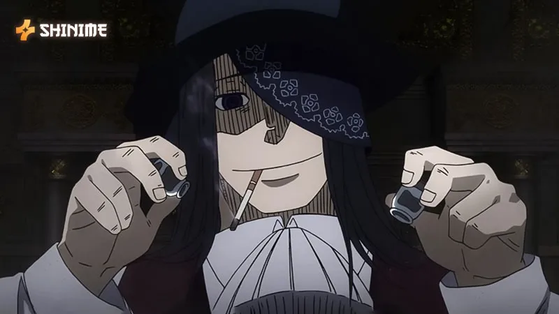 Joker holding ink vials while smoking, reflecting his tactical nature among the strongest Fire Force characters.