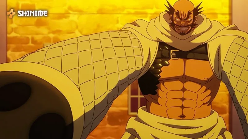 Dragon extending his massive arm to demonstrate raw destructive supremacy in the Fire Force power hierarchy.
